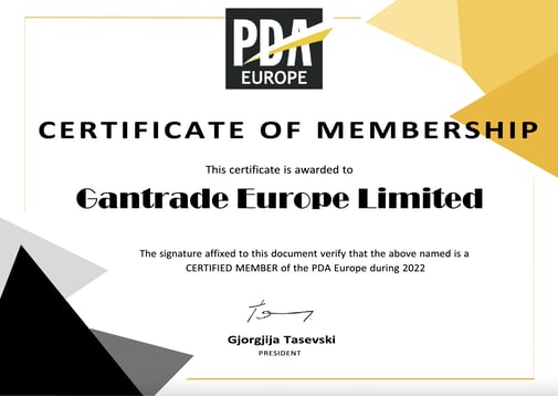 PDA Membership certificate for Gantrade Europe
